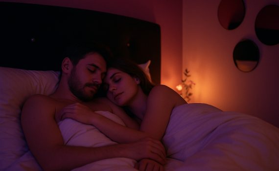 couple qui s'endort dans la love room, enlacés